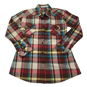 Ochenta Women's Long Sleeve Button Up Multi Plaid Flannel Shirt Size 3XL NWOT